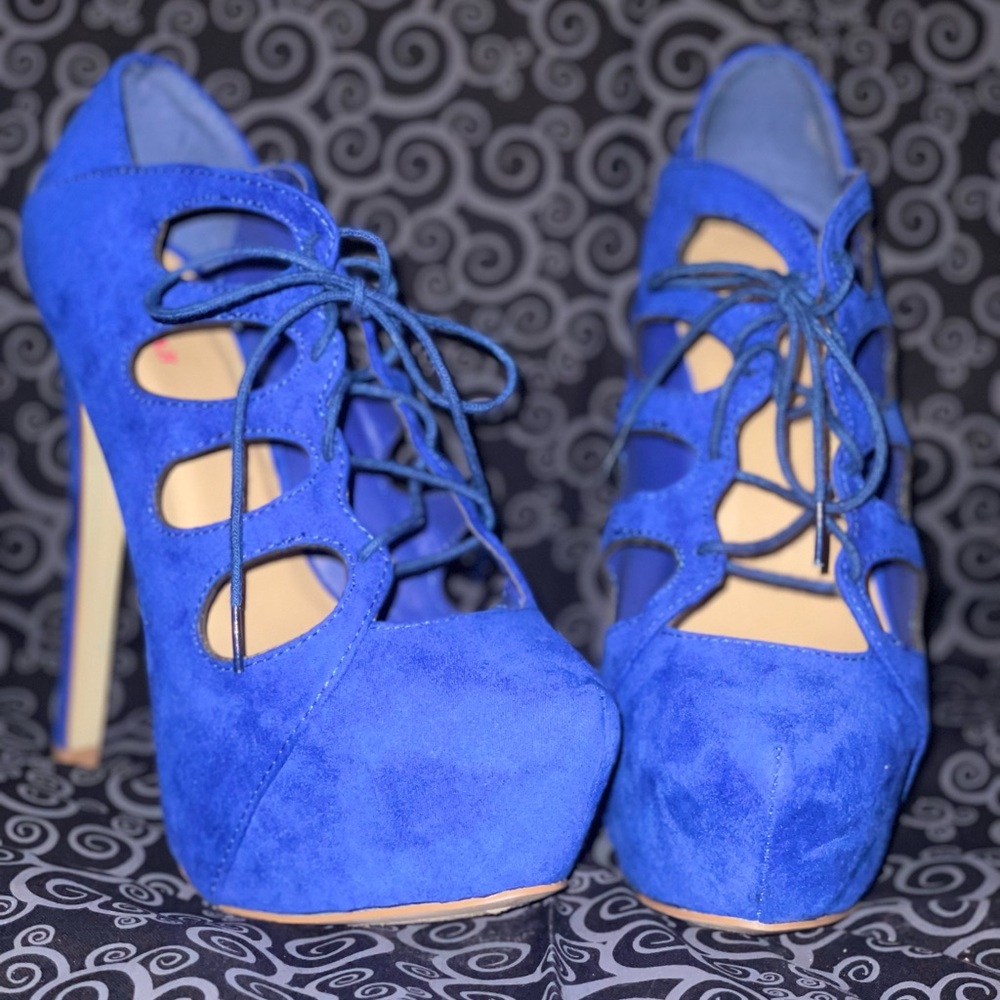 Bright Blue Ankle Booties with Cutouts
